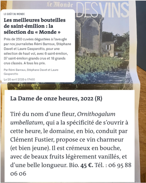 La Dame de Onze Heures, Saint-Emilion Grand Cru, rouge