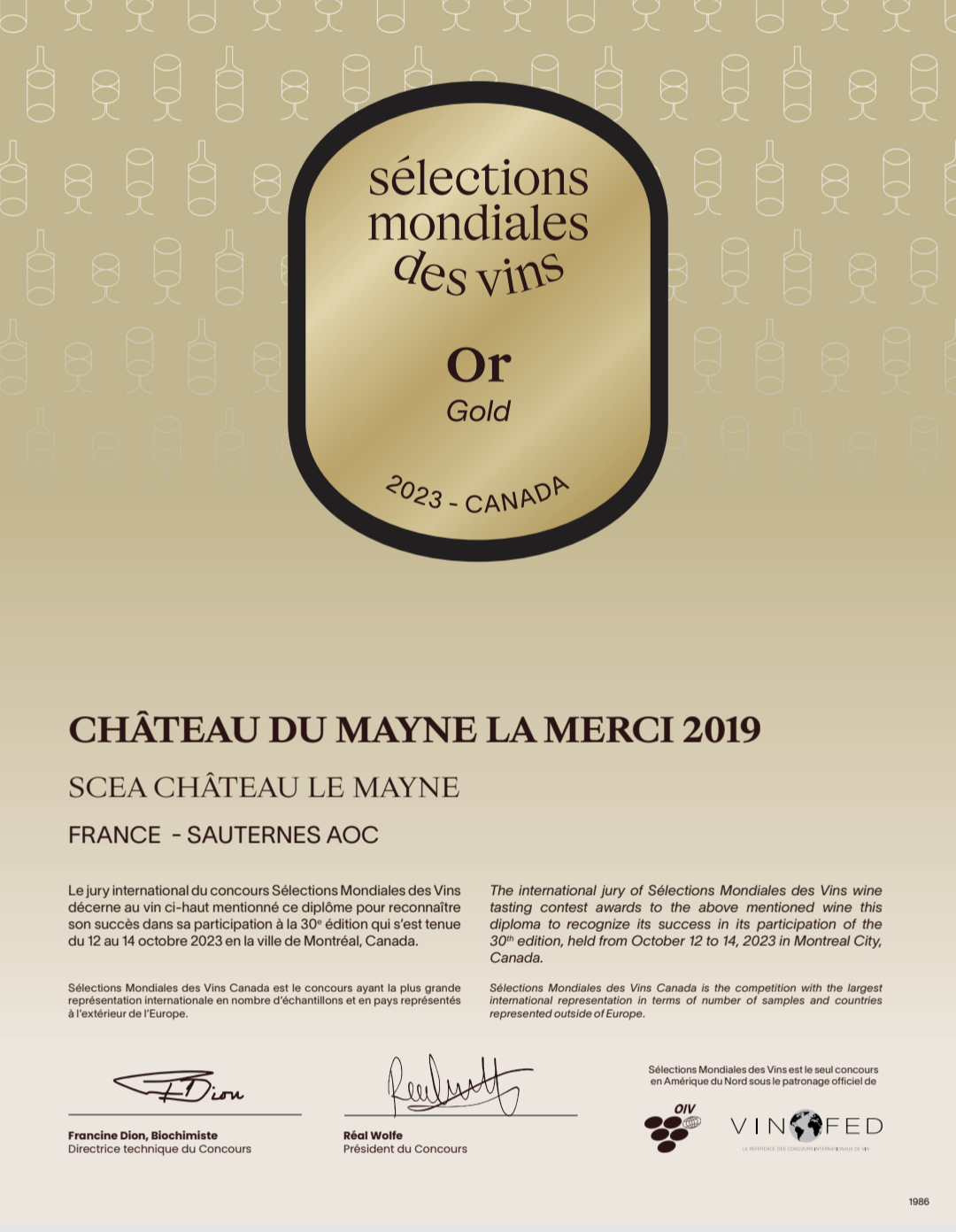 Château du Mayne la Merci, Sauternes, liquoreux